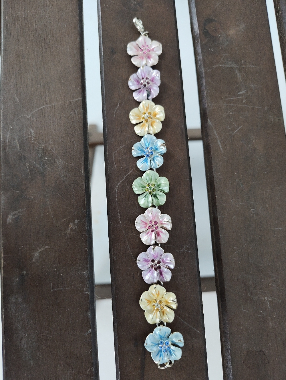 Multicolor Floral Bracelet - Pastel Flower Charm Link